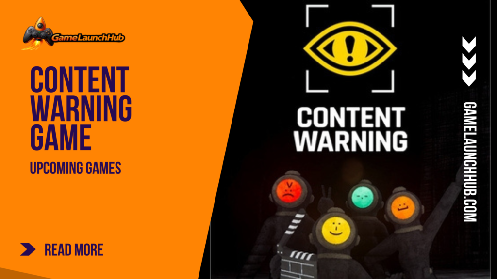 Content Warning game promotional banner featuring four divers with colorful emoji faces and a yellow eye icon.