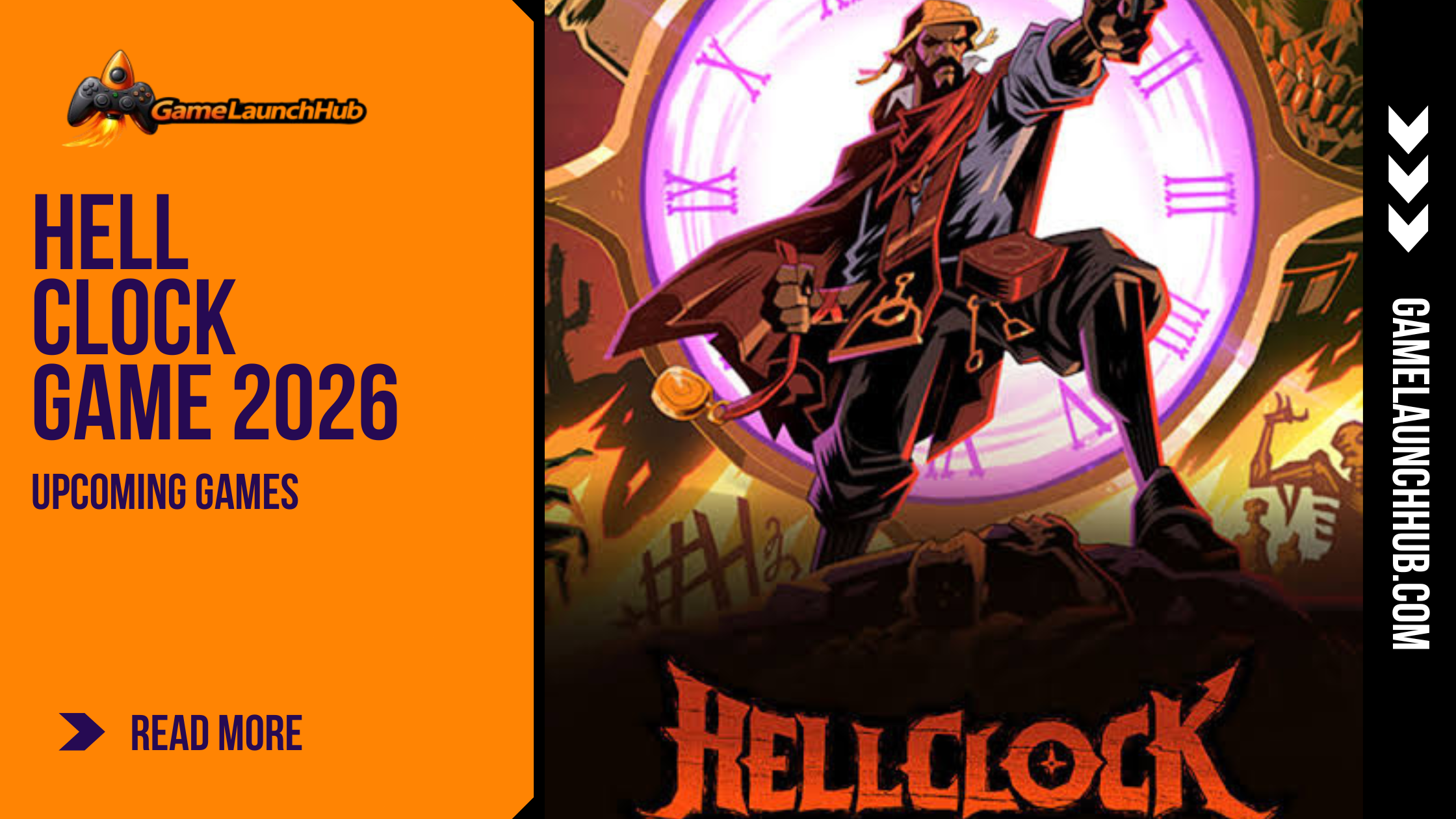 Hell Clock Game 2026 dark fantasy roguelike ARPG artwork featuring a gunslinger warrior standing before a glowing clock portal in an action RPG setting