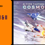 Promotional banner for R-Type Tactics I and II Cosmos by GameLaunchHub, showing the game logo above futuristic blue and white fighter spacecraft flying through a distorted, shimmering space dimension.