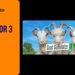 Promotional banner for Goat Simulator 3 by GameLaunchHub, featuring three identical white goats looking directly forward in a green grassy field under a bright blue sky.