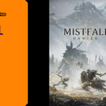 Promotional banner for Mistfall Hunter by GameLaunchHub, showcasing armored Gyldhunters engaging in third-person melee combat against colossal, monstrous lords enveloped in the Gyldenmist.