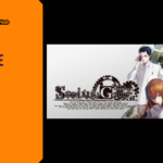 Promotional banner for the sci-fi visual novel STEINS;GATE RE:BOOT by GameLaunchHub, featuring the game's logo and updated character artwork of Rintaro Okabe, Kurisu Makise, and Mayuri Shiina.