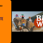 Promotional banner for the cooperative multiplayer game Big Walk by GameLaunchHub, featuring the game's stylized logo and colorful, minimalist character designs atop a large rock formation in a coastal environment.