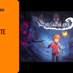 Promotional banner for Nightmaze by GameLaunchHub, featuring a young protagonist running through a dark, surreal forest while being pursued by shadowy, glowing-eyed monsters under the gaze of a sinister, pale-faced figure.