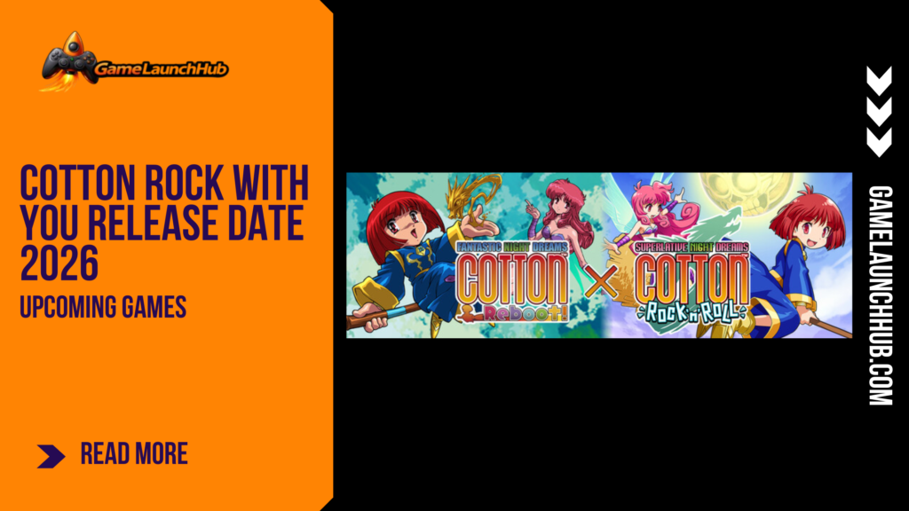 Promotional banner for the 35th-anniversary shoot-'em-up Cotton Rock With You by GameLaunchHub, featuring the logos and protagonists from previous franchise entries.