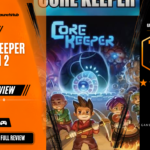 Game Launch Hub review card template showing a 7.5 out of 10 "Good" rating for Core Keeper – Nintendo Switch 2 Edition, featuring promotional artwork of explorers with picks and weapons beneath a glowing ancient Core relic, alongside platform availability icons for Steam, PC, and consoles.