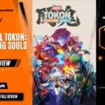 Game Launch Hub review card template showing a 7.8 out of 10 "Good" rating for Marvel Tokon: Fighting Souls, featuring key art of Marvel heroes and villains in action, accompanied by platform availability icons for Steam, PC, and consoles.