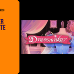 Promotional banner for the article "Dressmaker Release Date 2026: A Cozy Sewing Simulation Worth Getting Excited About" by GameLaunchHub, featuring the game's logo and a character measuring a dress on a mannequin next to a solid orange sidebar on the left.