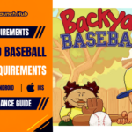 Promotional header banner for Backyard Baseball '97 system requirements by Game Launch Hub, displaying classic 2D artwork of Pablo Sanchez preparing to bat alongside PC, Android, and iOS platform compatibility icons.
