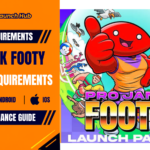 Promotional header banner for Pro Jank Footy system requirements by Game Launch Hub, displaying chaotic cartoon artwork of the red bean mascot giving a thumbs up alongside PC, Android, and iOS platform compatibility icons.