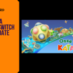Promotional banner for the article "Once Upon A KATAMARI Switch 2 Release Date 2026: The Roll Continues on Nintendo's Newest Console" by GameLaunchHub, featuring the game's official logo, colourful artwork showcasing the Prince rolling a Katamari ball across various historical periods, and a solid orange sidebar on the left.