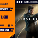 Header banner for the 007 First Light system requirements and performance guide by Game Launch Hub, displaying PC, Android, and iOS platform icons on an orange panel alongside key artwork of James Bond aiming a silenced pistol.